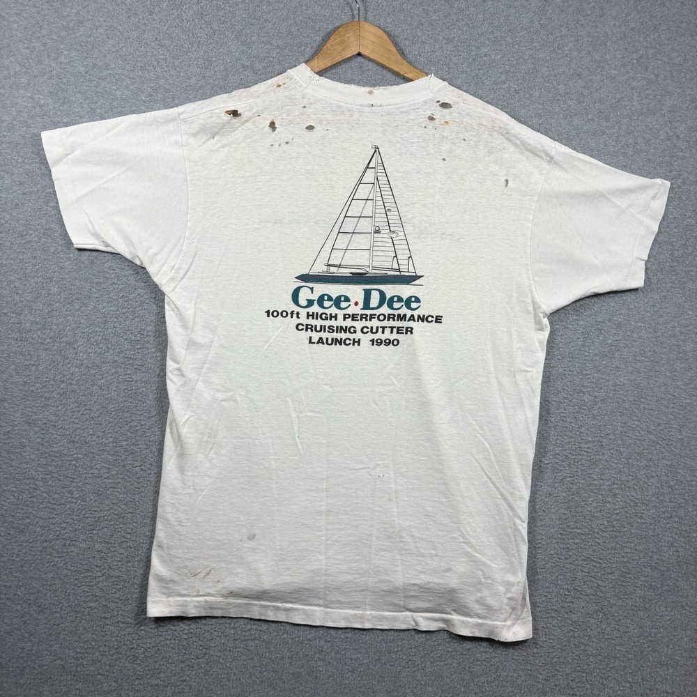 Vintage 90s Screen Stars Tee XL Thrashed Sailboat Boat Graphic Single Stitch